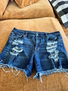 American Eagle Outfitters Dark Blue Super Stretch Distressed Denim Shorts